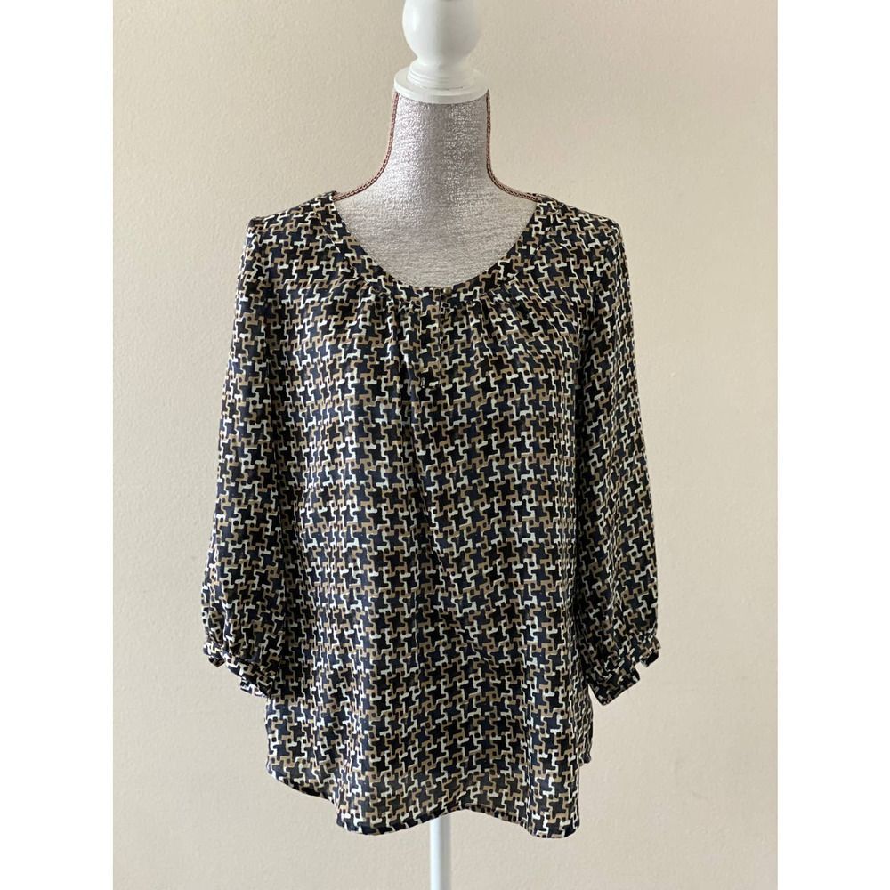 Banana Republic Navy Print Blouse 3/4 Sleeve S